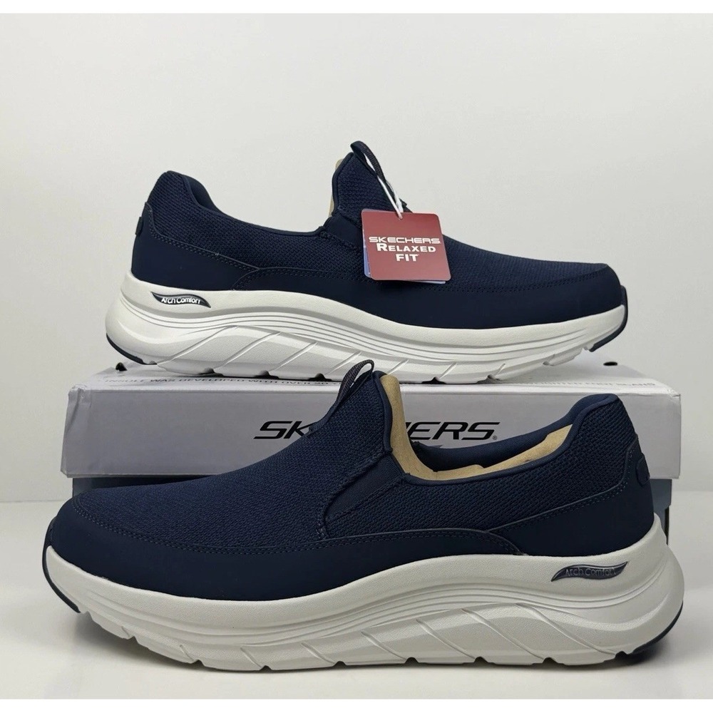 Skechers Arch Comfort Flex Men's Size 12 Slip-On Shoes Navy Relaxed Fit 66751S